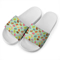 Green Striped Donut Pattern Print White Slide Sandals