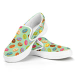 Green Striped Donut Pattern Print White Slip On Shoes