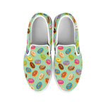 Green Striped Donut Pattern Print White Slip On Shoes