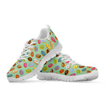 Green Striped Donut Pattern Print White Sneakers