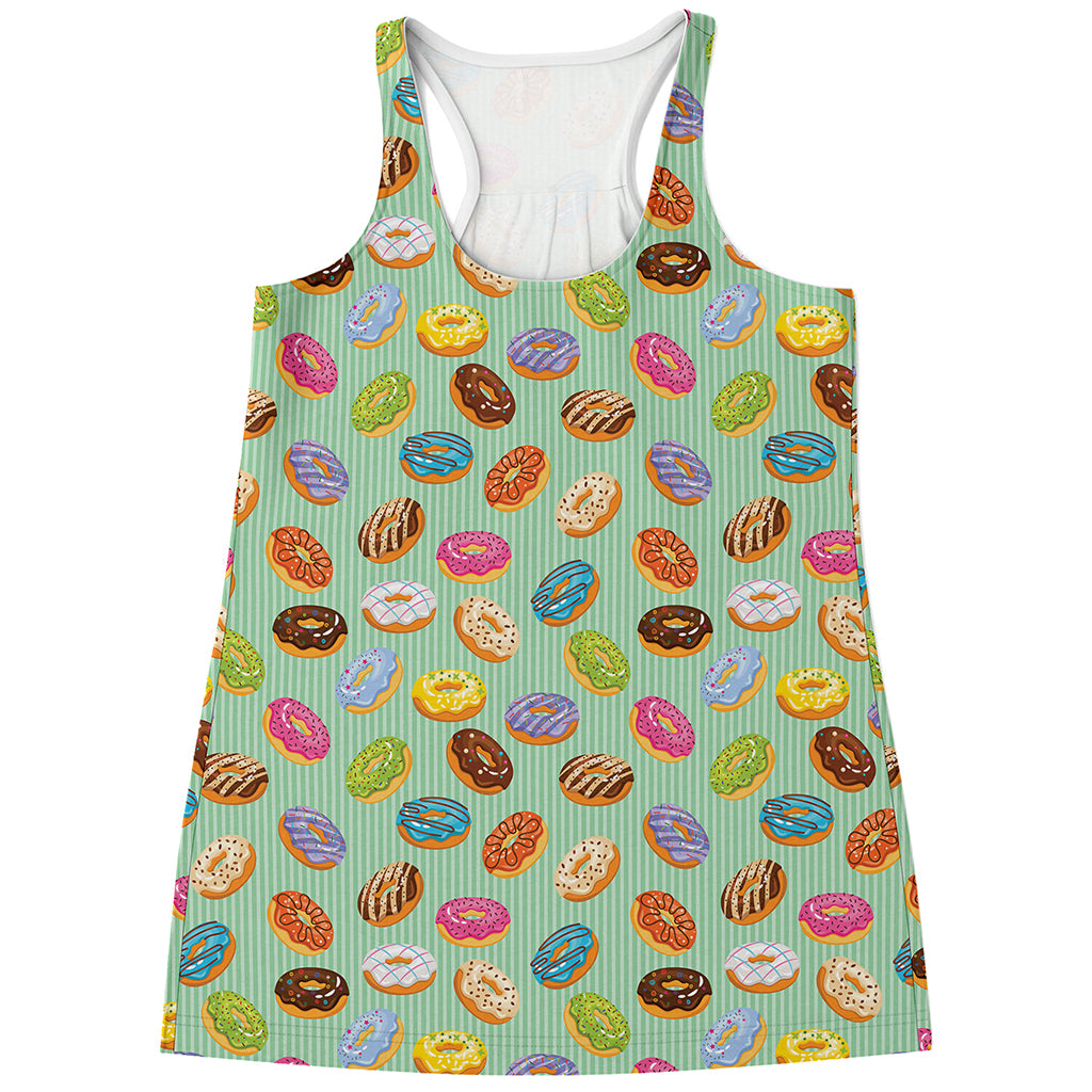 Green Striped Donut Pattern Print Women's Racerback Tank Top