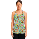 Green Striped Donut Pattern Print Women's Racerback Tank Top