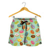 Green Striped Donut Pattern Print Women's Shorts