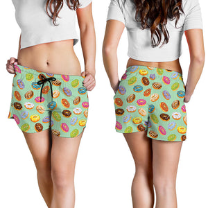 Green Striped Donut Pattern Print Women's Shorts