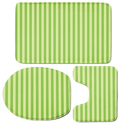 Green Striped Pattern Print 3 Piece Bath Mat Set