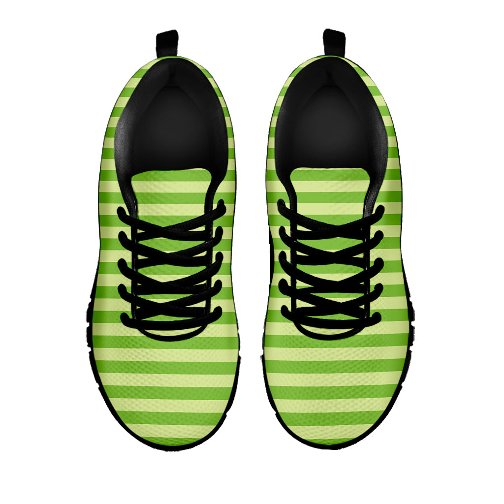 Green Striped Pattern Print Black Sneakers