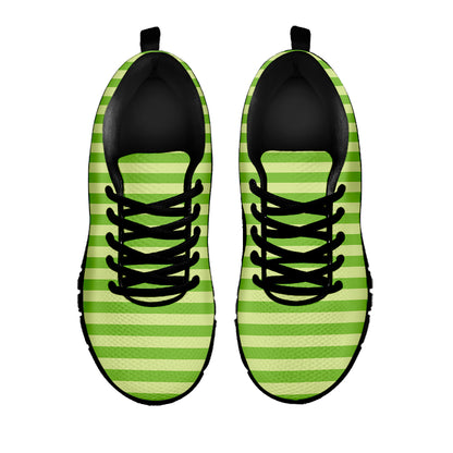 Green Striped Pattern Print Black Sneakers
