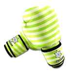 Green Striped Pattern Print Boxing Gloves