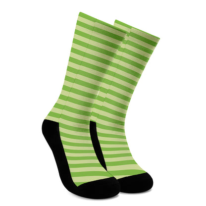 Green Striped Pattern Print Crew Socks