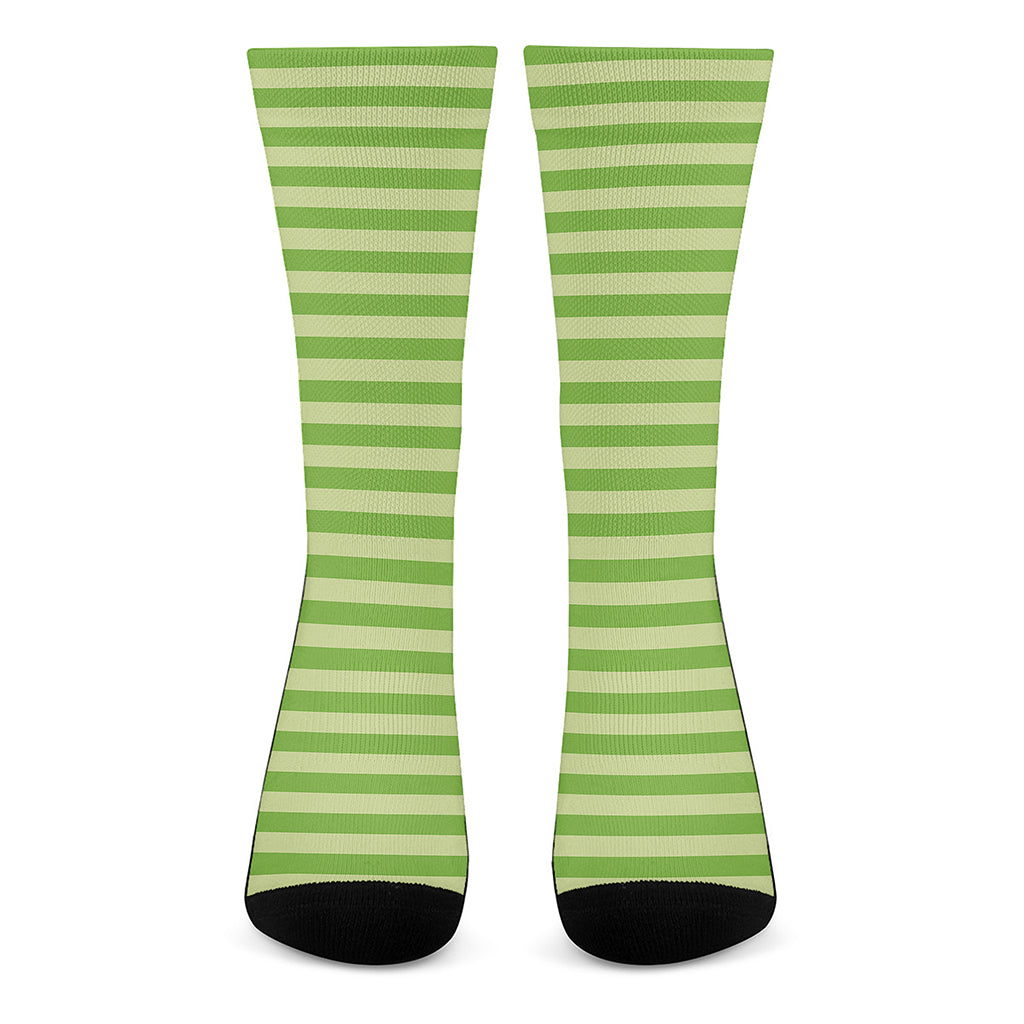 Green Striped Pattern Print Crew Socks