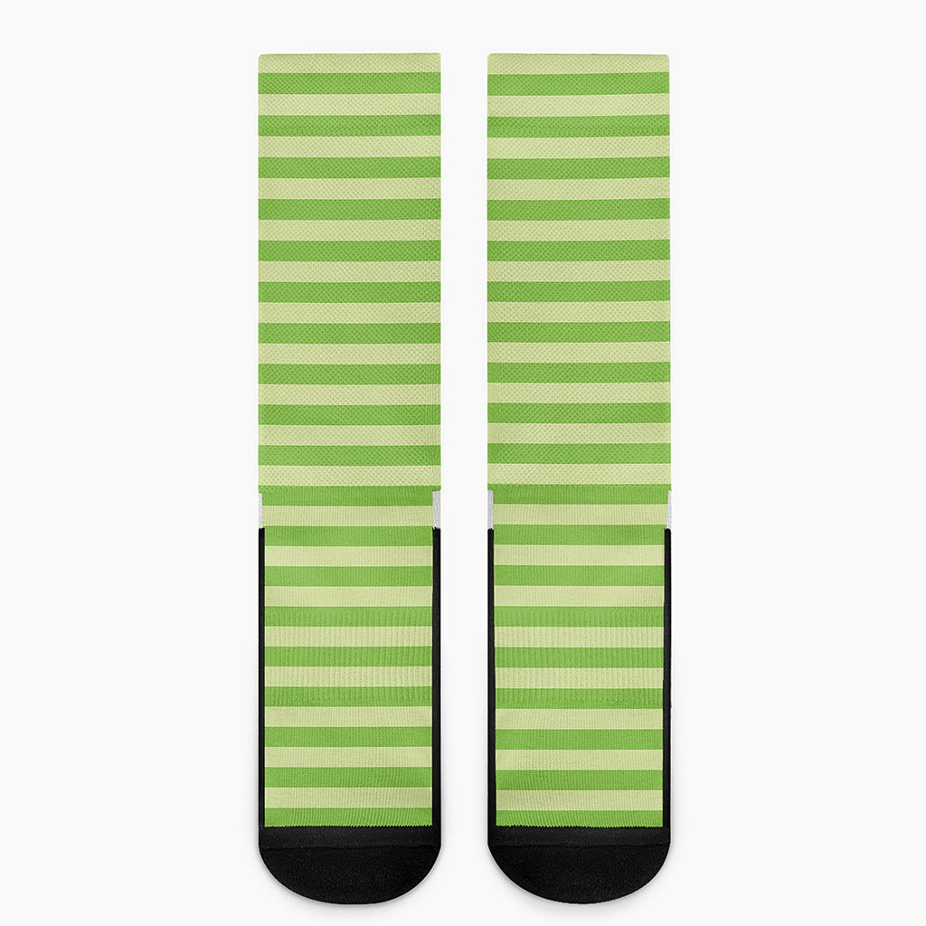 Green Striped Pattern Print Crew Socks