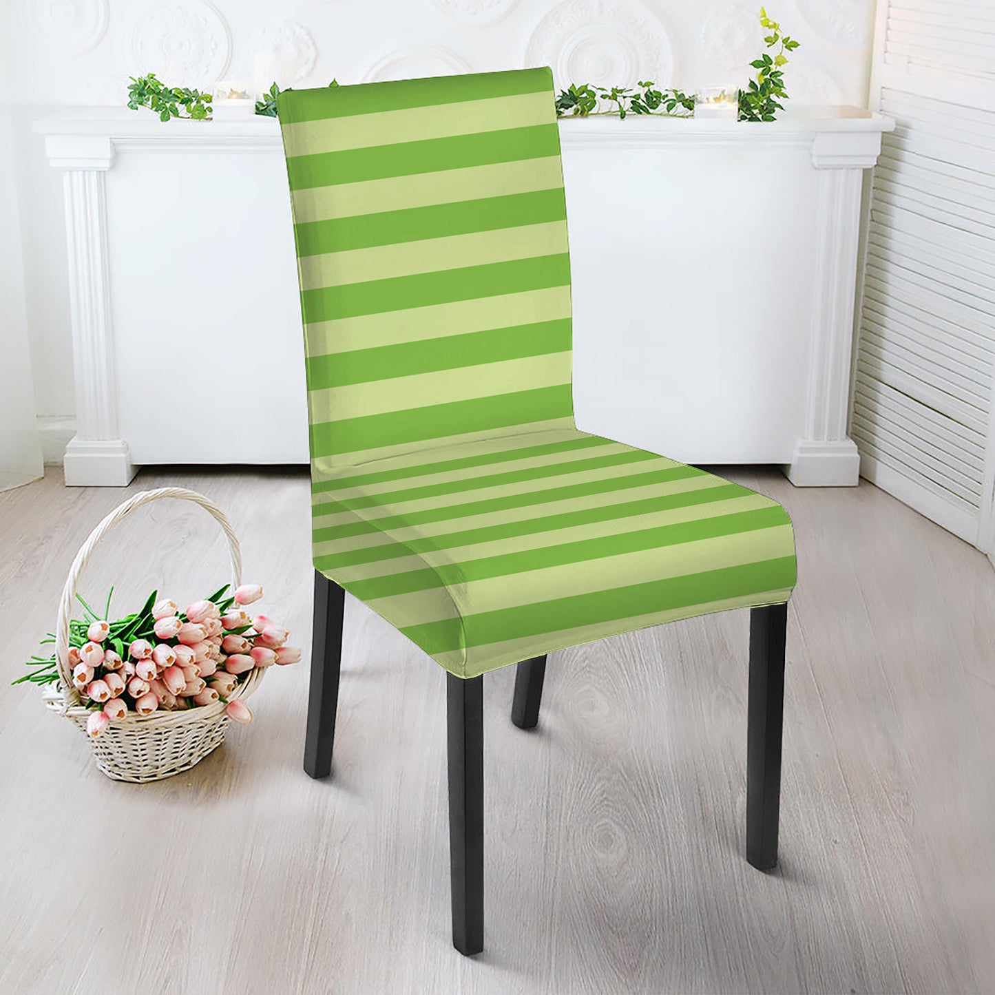 Green Striped Pattern Print Dining Chair Slipcover