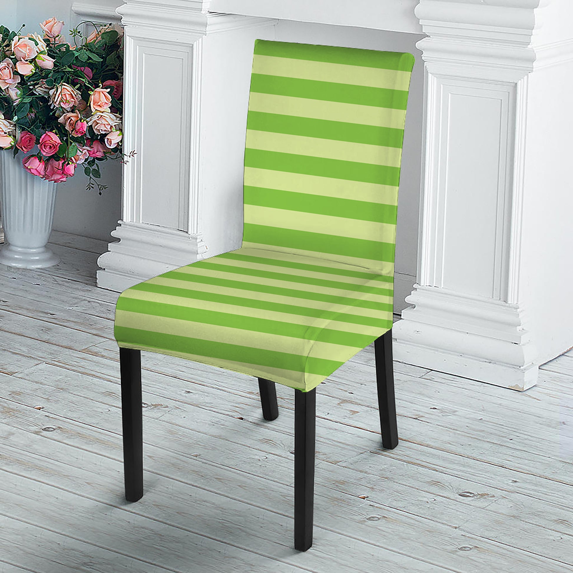 Green Striped Pattern Print Dining Chair Slipcover