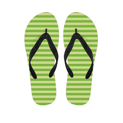 Green Striped Pattern Print Flip Flops
