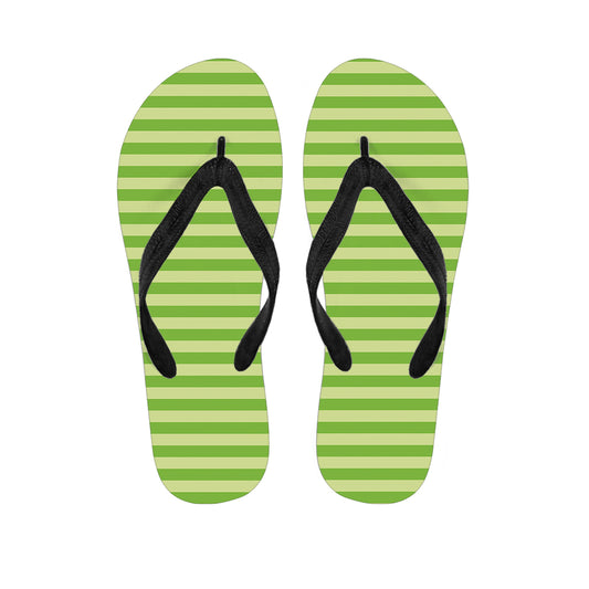 Green Striped Pattern Print Flip Flops