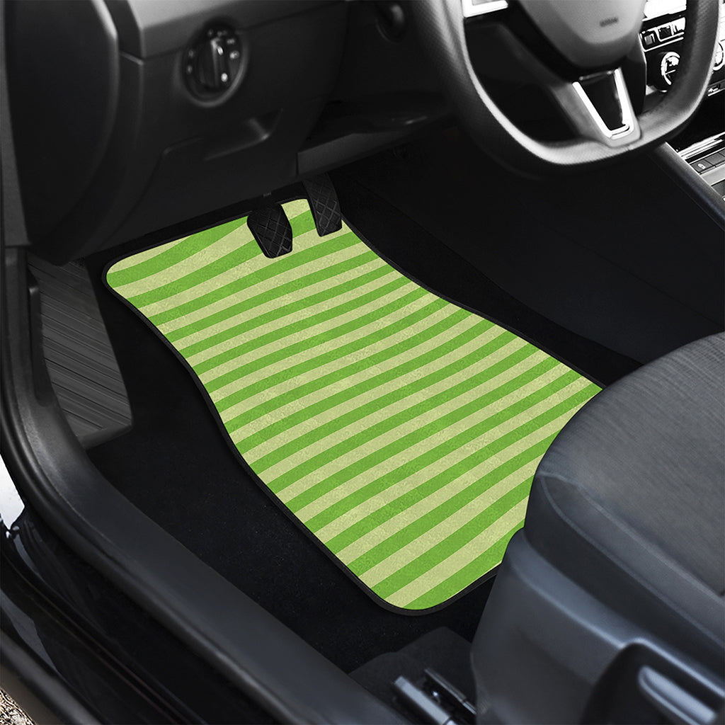 Green Striped Pattern Print Front and Back Car Floor Mats