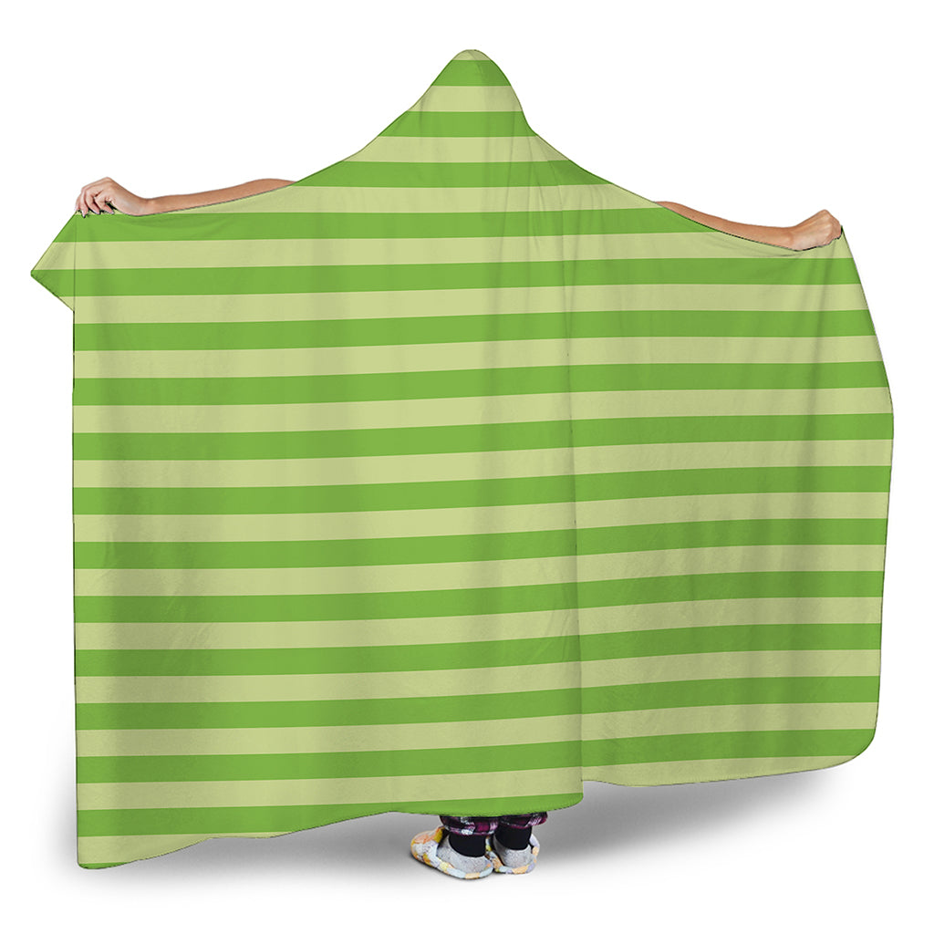 Green Striped Pattern Print Hooded Blanket