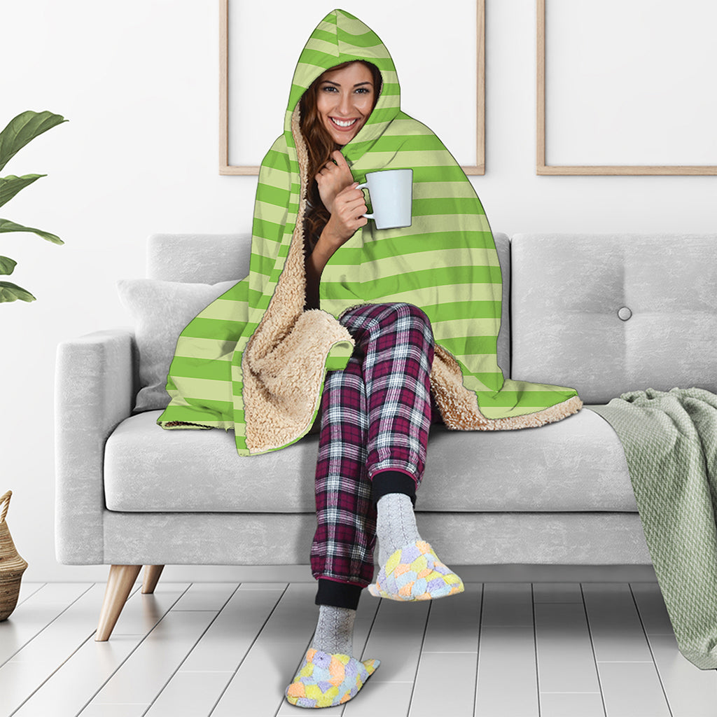 Green Striped Pattern Print Hooded Blanket