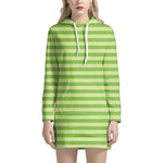 Green Striped Pattern Print Hoodie Dress