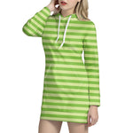 Green Striped Pattern Print Hoodie Dress