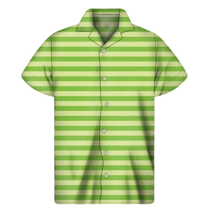 Green Striped Pattern Print Men's Short Sleeve Shirt