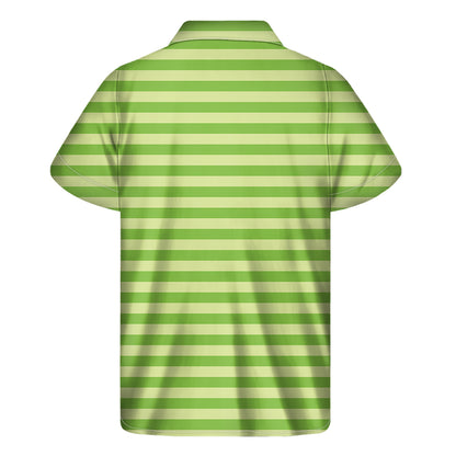 Green Striped Pattern Print Men's Short Sleeve Shirt