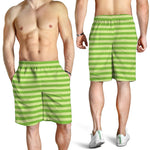 Green Striped Pattern Print Men's Shorts