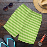 Green Striped Pattern Print Men's Shorts