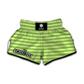Green Striped Pattern Print Muay Thai Boxing Shorts