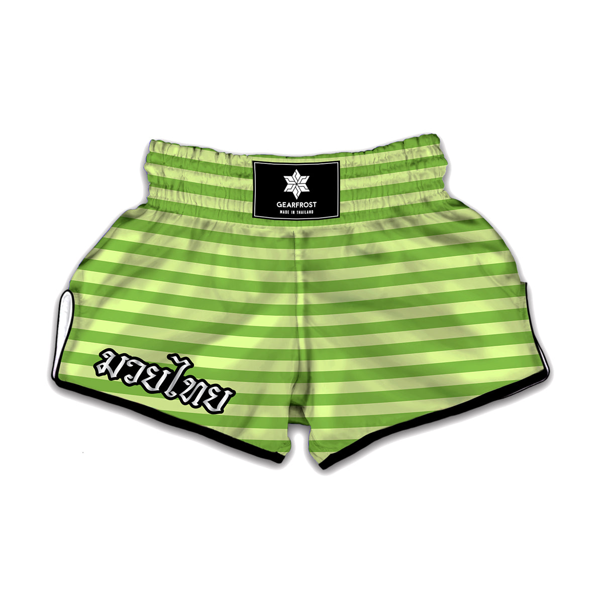 Green Striped Pattern Print Muay Thai Boxing Shorts