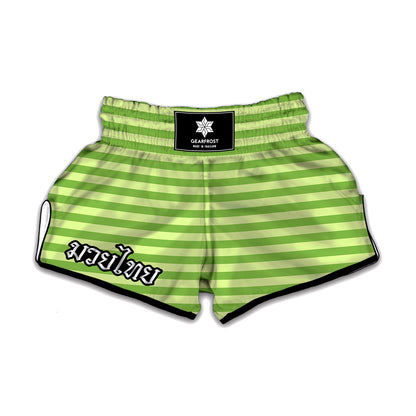 Green Striped Pattern Print Muay Thai Boxing Shorts