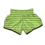 Green Striped Pattern Print Muay Thai Boxing Shorts