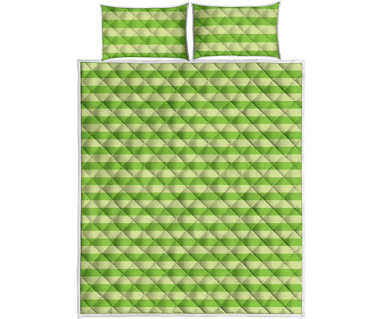 Green Striped Pattern Print Quilt Bed Set