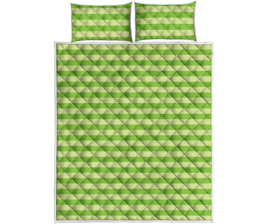 Green Striped Pattern Print Quilt Bed Set