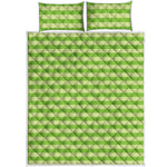 Green Striped Pattern Print Quilt Bed Set