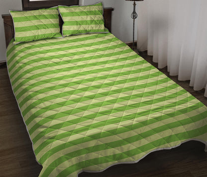 Green Striped Pattern Print Quilt Bed Set