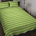 Green Striped Pattern Print Quilt Bed Set