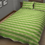 Green Striped Pattern Print Quilt Bed Set