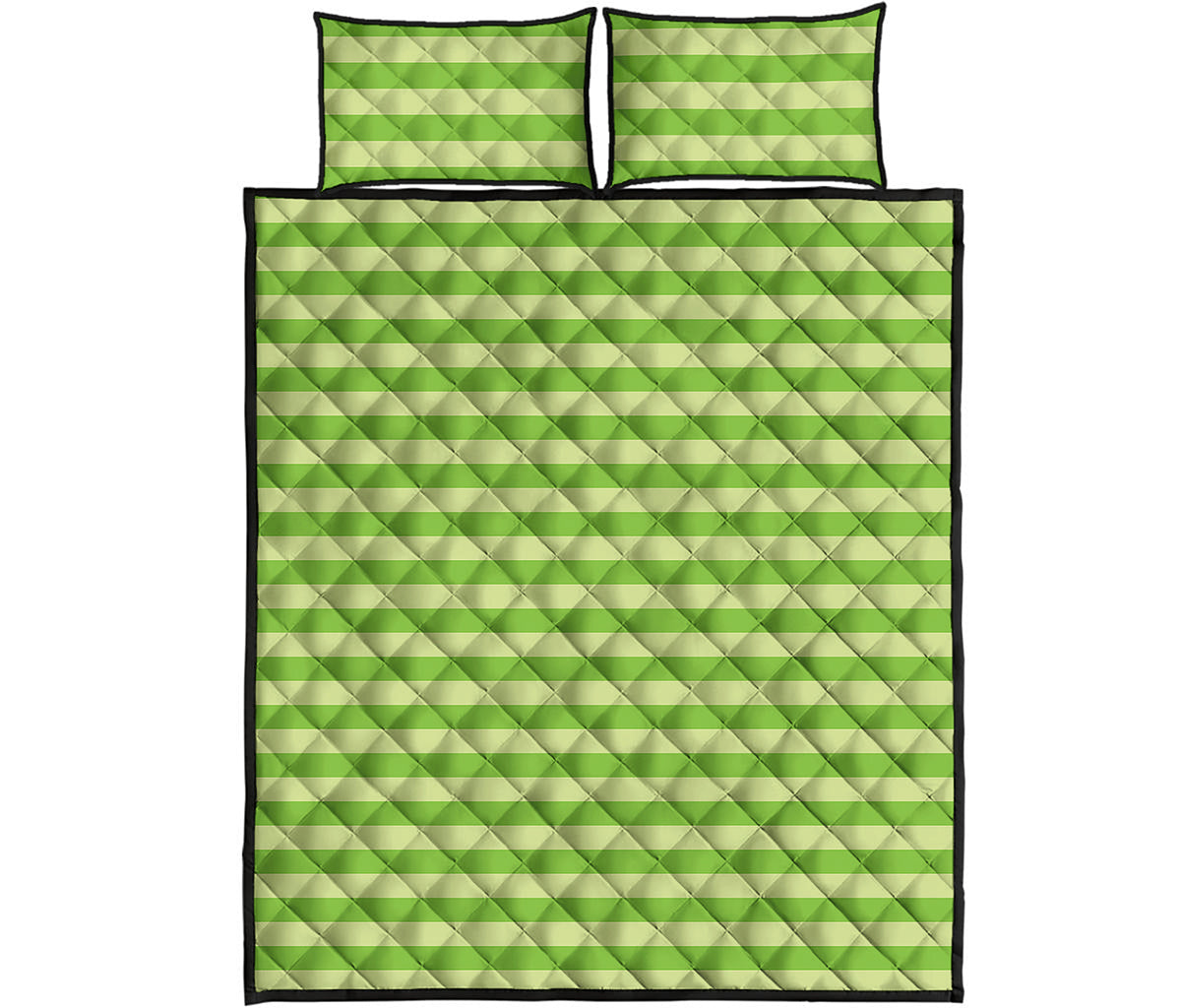 Green Striped Pattern Print Quilt Bed Set