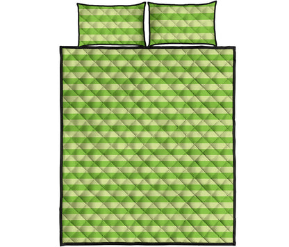 Green Striped Pattern Print Quilt Bed Set