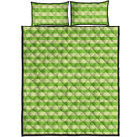 Green Striped Pattern Print Quilt Bed Set