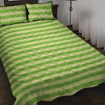 Green Striped Pattern Print Quilt Bed Set