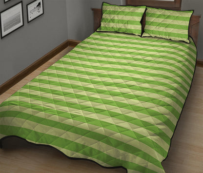 Green Striped Pattern Print Quilt Bed Set
