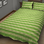 Green Striped Pattern Print Quilt Bed Set