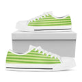 Green Striped Pattern Print White Low Top Sneakers