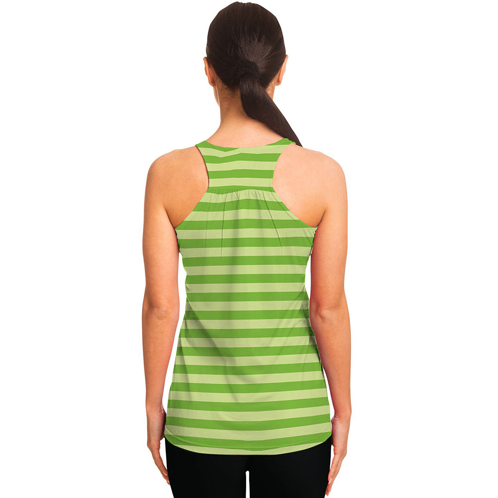 Green Striped Pattern Print Women's Racerback Tank Top
