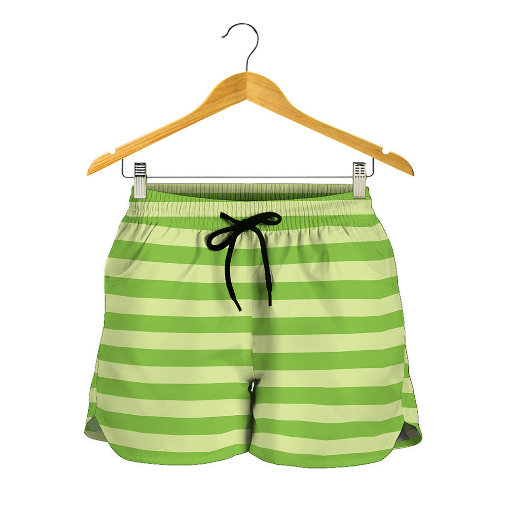 Green Striped Pattern Print Women's Shorts