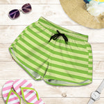Green Striped Pattern Print Women's Shorts