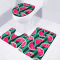 Green Striped Watermelon Pattern Print 3 Piece Bath Mat Set