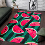 Green Striped Watermelon Pattern Print Area Rug GearFrost